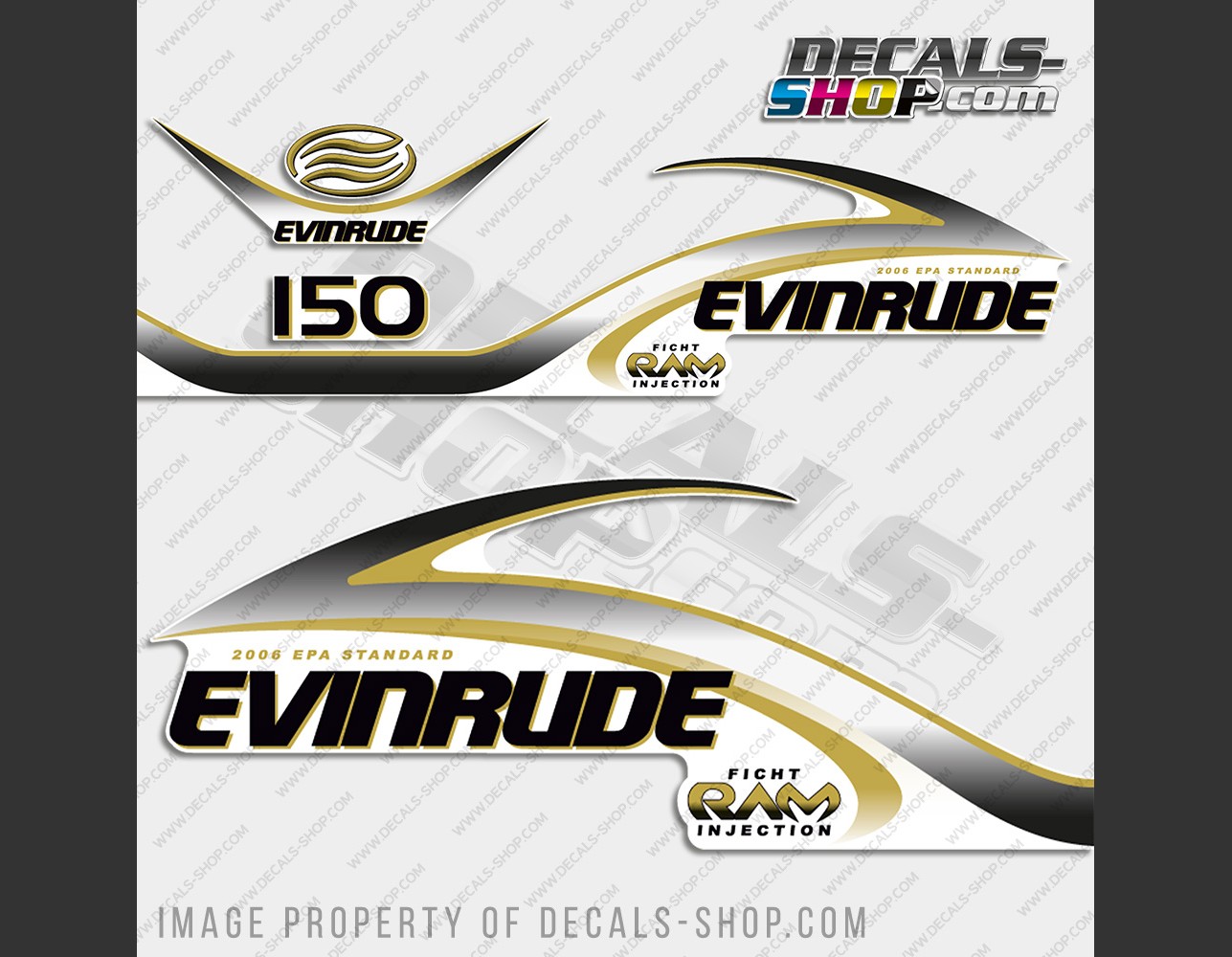 Discontinued Decals Evinrude 150hp Bombardier Outboard Decal Kit - Blue Cowl (2002-2006)